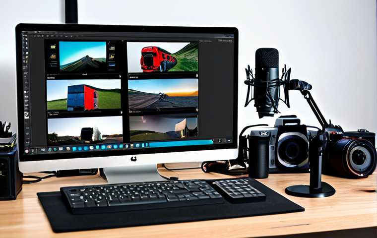 Content Creator Setup**
"A well-organized desk setup for a content creator, featuring a DSLR camera, editing software on a laptop screen, a microphone, and good lighting. The scene is professional and clean, showcasing tools for video and audio production. Fully clothed, appropriate content, safe for work, perfect anatomy, natural proportions, professional."
**