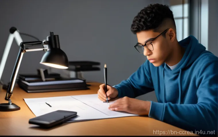 콘텐츠 크리에이터 자격증 모의고사 활용법 - Image Prompt 1: The Focused Learner** 콘텐츠 크리에이터 자격증 모의고사 활용법 - Image Prompt 1: The Focused Learner**